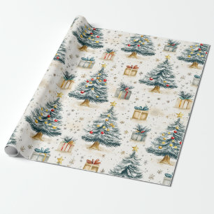 Elegant Vintage Christmas Trees Wrapping Paper