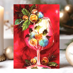 Elegant Vintage Christmas Wine Glass With Candle Holiday Card<br><div class="desc">Elegant Vintage Christmas Wine Glass With Candle Holiday Card. This design features a vintage painted wine glass with a candle ,  holly and ornaments. What a beautiful retro holiday scene. Personalise this custom design with your own inside greeting.</div>