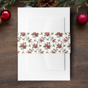 Elegant Vintage Christmas Winter Floral Invitation Belly Band
