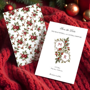 Elegant Vintage Christmas Winter Floral Monogram Save The Date