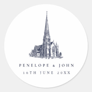 Elegant Vintage Church Destination Wedding Classic Round Sticker