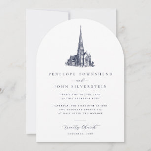 Elegant Vintage Church Illustration Wedding Arch Invitation