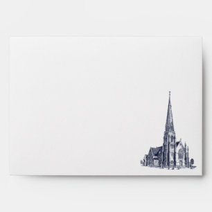 Elegant Vintage Church Illustration Wedding Envelope