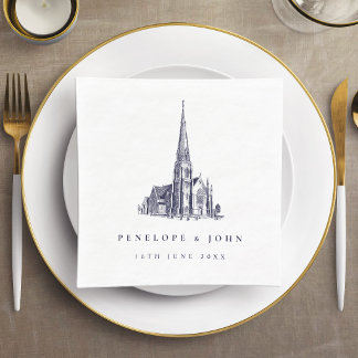 Elegant Vintage Church Illustration Wedding Napkin