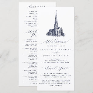 Elegant Vintage Church Illustration Wedding Programme