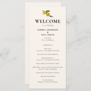 Elegant Vintage Citrus Lemon Summer Wedding Programme