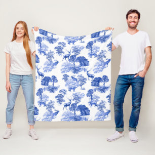 Elegant Vintage Classic Blue French Toile Deer Fleece Blanket