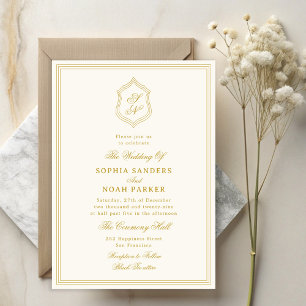 Elegant vintage classic gold monogram wedding invitation