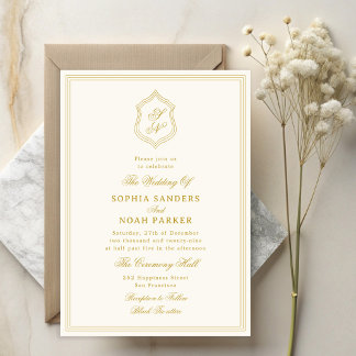 Elegant vintage classic gold monogram wedding invitation