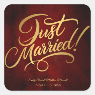 Elegant Vintage Classic JUST MARRIED Wedding Square Sticker