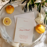 Elegant Vintage Classic Red & Ivory Wedding Invitation<br><div class="desc">This timeless wedding invitation combines minimalist design with elegant script details, making it the perfect choice for a sophisticated celebration. Featuring refined typography and a clean layout, this card highlights the couple's names in an artistic calligraphy style, framed by understated accents. Ideal for formal or semi-formal weddings, the invitation is...</div>