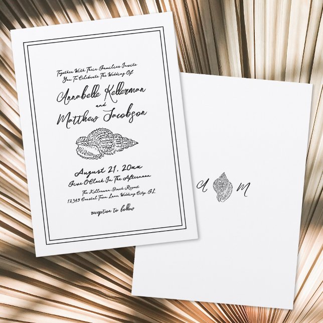 Elegant Vintage Classic Seashell Beach Wedding Invitation (Elegant Vintage Classic Seashell Beach Wedding Invitation)