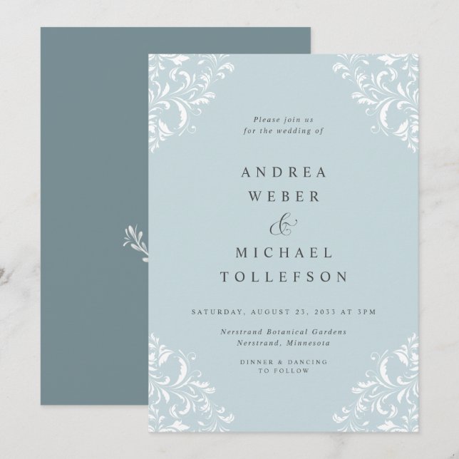 Elegant Vintage Classic Teal Sea Glass Wedding Invitation (Front/Back)