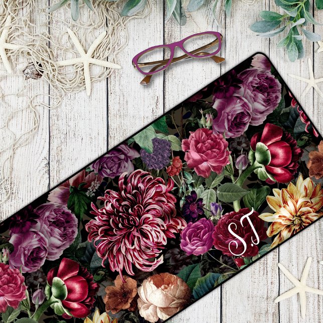 Elegant Vintage Colourful Floral monogram Desk Mat (Creator Uploaded)