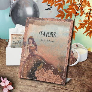Elegant Vintage Copper Rose Quinceañera Favors Pedestal Sign