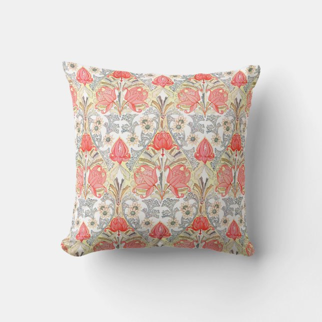Elegant Vintage Coral Red Flowers Pattern  Cushion (Front)