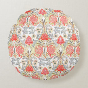 Elegant Vintage Coral Red Flowers Pattern  Round Cushion