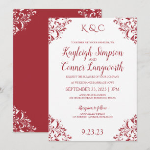 Elegant Vintage Corners Wedding Invitation   Red