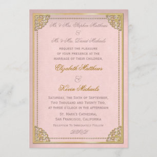Elegant Vintage Cornice Pink Gold Tone Wedding Invitation