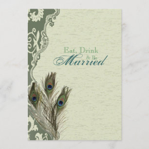elegant vintage country  peacock rehearsal dinner invitation