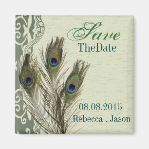 elegant vintage country peacock save the date magnet