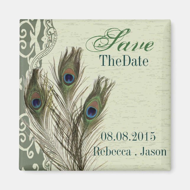 elegant vintage country peacock save the date magnet (Front)