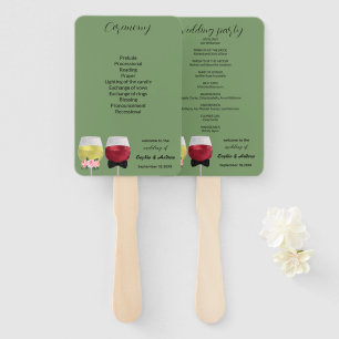 Elegant Vintage Couple Wine Wedding Program Hand Fan