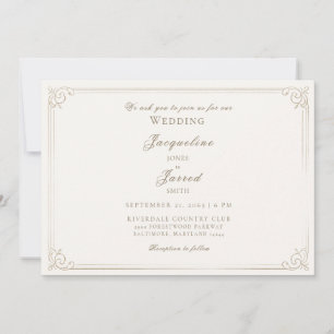 Elegant Vintage Cream Gold Frame Wedding Invitation