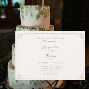 Elegant Vintage Cream Gold Frame Wedding Invitation