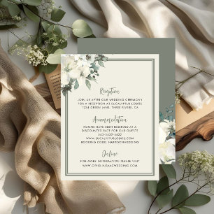 Elegant Vintage Cream Olive Green Floral Wedding Enclosure Card