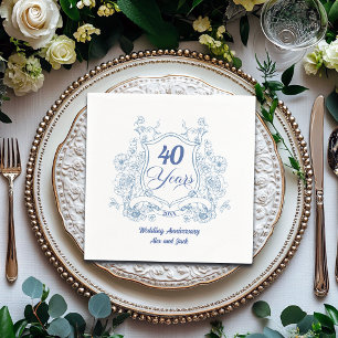 Elegant Vintage Crest 40th Wedding Anniversary Napkin