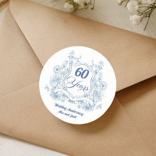 Elegant Vintage Crest 60th Wedding Anniversary Classic Round Sticker