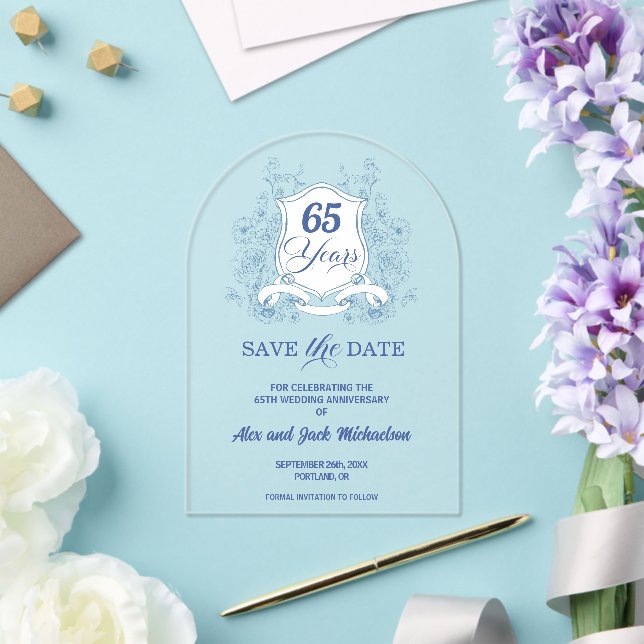 Elegant Vintage Crest 65th Wedding Anniversary Acrylic Invitations (Insitu (Wedding))