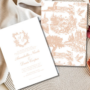 Elegant Vintage Crest Blush Pink Wedding Invitation