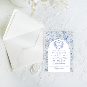 Elegant Vintage Crest Dusty Blue Floral Wedding Acrylic Invitations