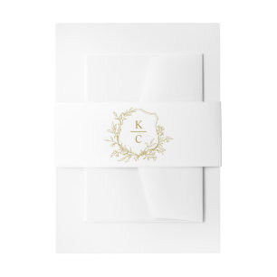Elegant Vintage Crest Gold Botanical Wedding Invitation Belly Band