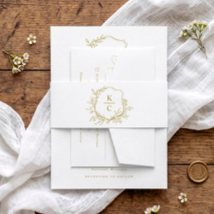 Elegant Vintage Crest Gold Botanical Wedding Invitation Belly Band