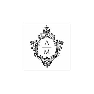 Elegant Vintage Crest Wedding Monogram 2 Initials Rubber Stamp