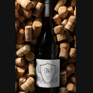 Elegant Vintage Crest Wedding Wine and Sparkling Wine Label