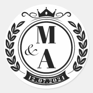 elegant vintage crest wreath monogram classic round sticker