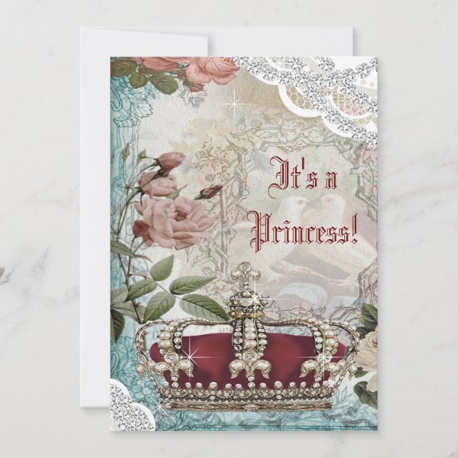 Elegant Vintage Crown Princess Baby Shower Invitation (Front)