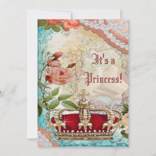 Elegant Vintage Crown Princess Baby Shower Invitation