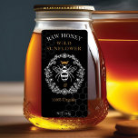 Elegant Vintage Crown Queen Bee Honey Jar<br><div class="desc">Elegant vintage style honey-themed label design perfect to brand your honey products. The design features our own original hand-drawn vintage-style queen honey bee with an elegant golden crown above the queen bee. A beautiful rustic vintage style floral wreath frames the queen bee illustration A black background contrast beautifully with the...</div>