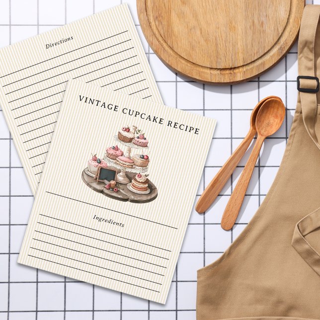 Elegant Vintage Cupcake Pastry Striped Recipe Card (Elegant Vintage Cupcake Pastry Striped Recipe Card)