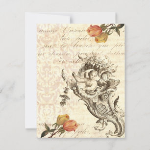Elegant Vintage Cupid and Damask Baroque Design Invitation