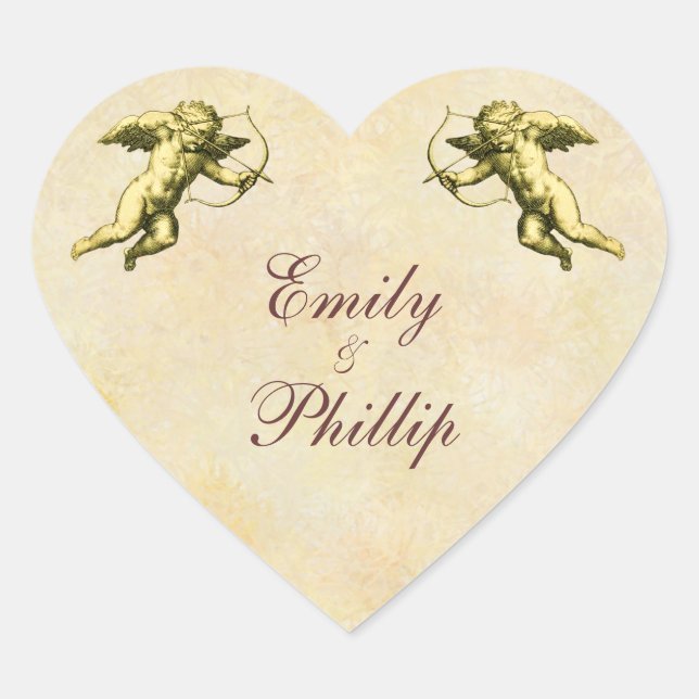 Elegant Vintage Cupid Heart Sticker (Front)