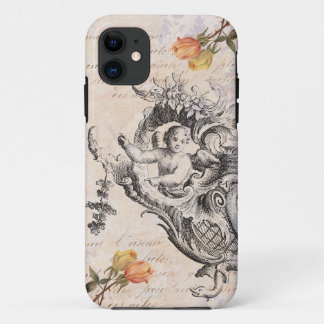 Elegant Vintage Cupid, Roses and Baroque Swirls iPhone 11 Case