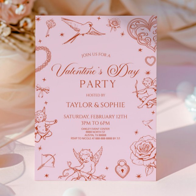 Elegant Vintage Cupid Valentine's Day Party Invitation (Creator Uploaded)