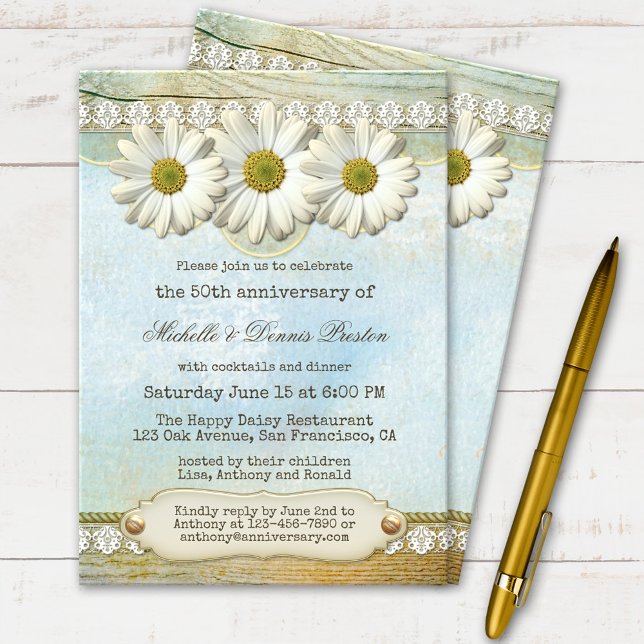 Elegant Vintage Daisy Anniversary Party Invitation (Creator Uploaded)