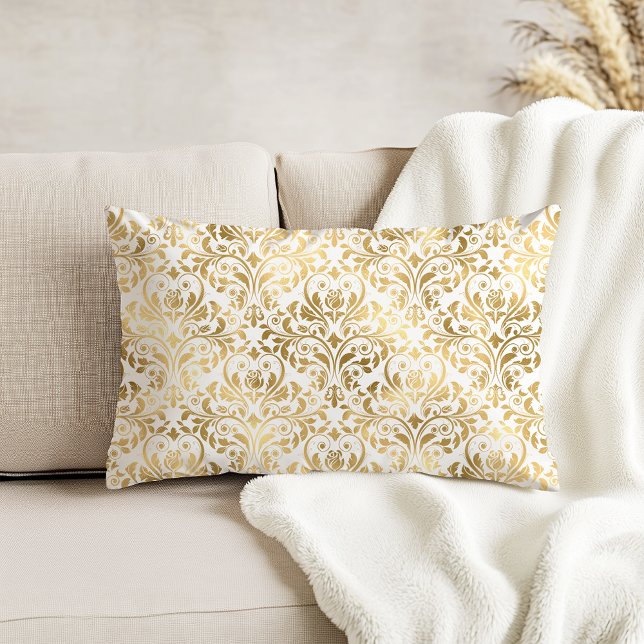 Elegant Vintage Damask Gold White Throw Pillow (Creator Uploaded)